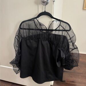 CROSBY by Mollie Burch Black Sheer Sleeve Blouse